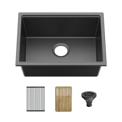 23" Black Undermount Workstation Single Bowl Quartz Kitchen Sink - KBC4-23ST