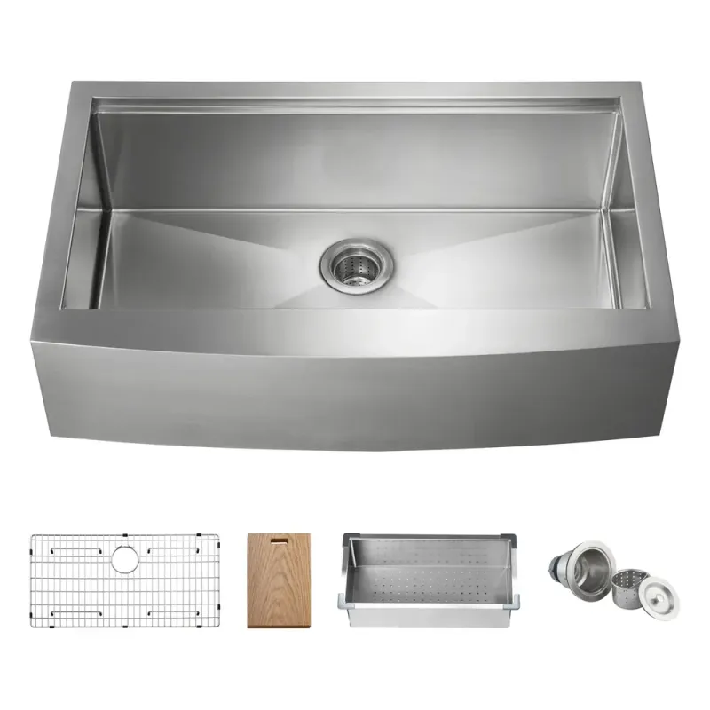 36" Farmhouse Apron Single Bowl Stainless Steel Workstation Kitchen Sink - KBC1-36SFT