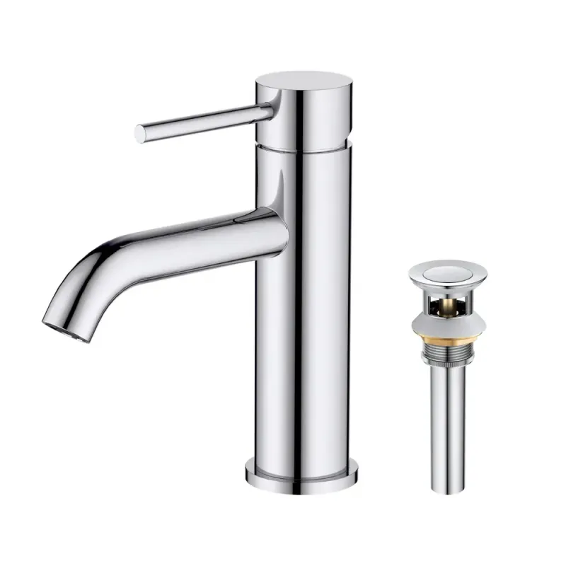 Single Handle Bathroom Vanity Sink Faucet with Pop Up Drain Polished Chrome - KBF201CH
