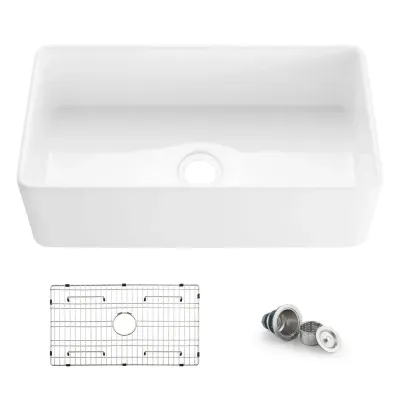 Nova 33 Nova 33" White Fireclay Single Bowl Kitchen Farmhouse Sink - KBC2-33SF
