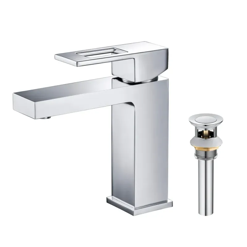 Quadra Single Handle Bathroom Vanity Sink Faucet with Pop Up Drain Brushed Nickel - KBCBF-1002CH