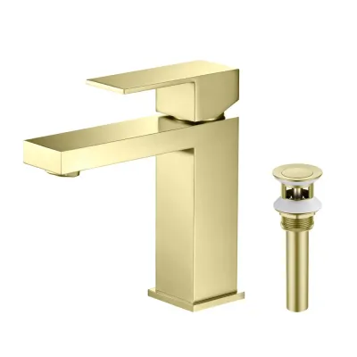 Single Handle Bathroom Vanity Sink Faucet with Pop Up Drain Brushed Gold - KBF202BG