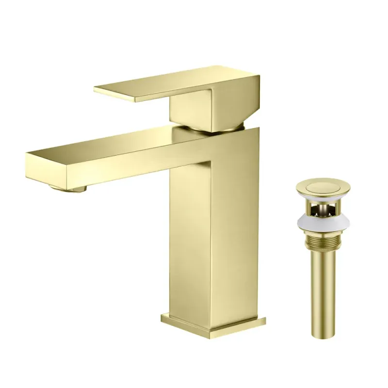 Single Handle Bathroom Vanity Sink Faucet with Pop Up Drain Brushed Gold - KBF202BG