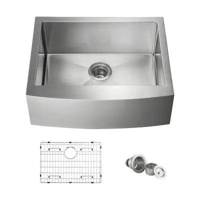 27 27" Handcrafted Farmhouse Apron Single Bowl Stainless Steel Kitchen Sink - KBC1-27SF