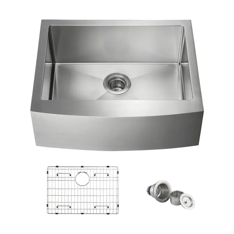 27" Handcrafted Farmhouse Apron Single Bowl Stainless Steel Kitchen Sink - KBC1-27SF