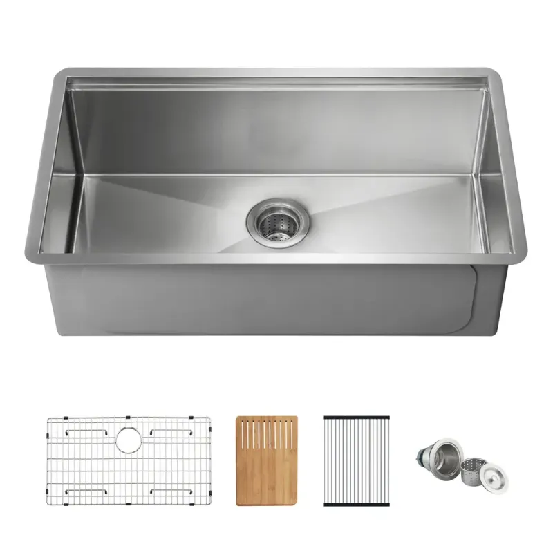 33" Handcrafted 316 Marine Grade Stainless Steel Single Bowl Workstation Undermount Kitchen Sink - KBC3-33ST