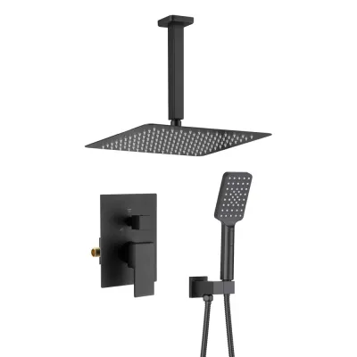 Quadra Pressure Balanced 2-Function Ceiling Mount Shower System with Rough-In Valve Matte Black - KBCSF-4012MB