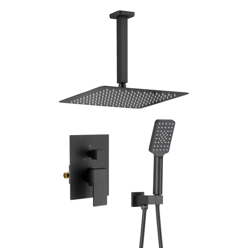 Quadra Pressure Balanced 2-Function Ceiling Mount Shower System with Rough-In Valve Matte Black - KBCSF-4012MB