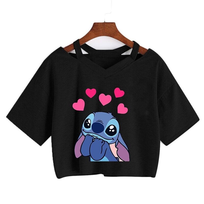 Disney Kawaii Lilo Stitch Funny Cartoon T Shirt Female