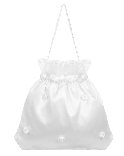White Satin Bag with Rose Detail