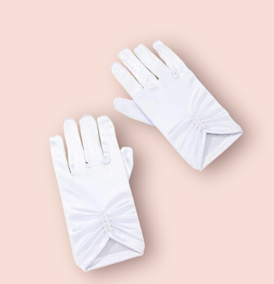 White Satin Glove with Pearls