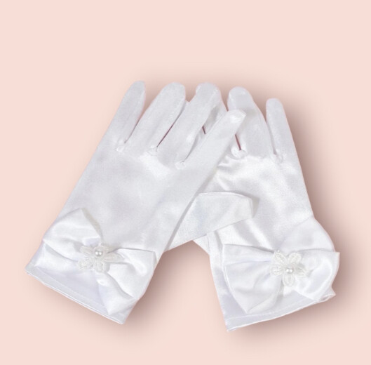 White Satin Glove with Bow