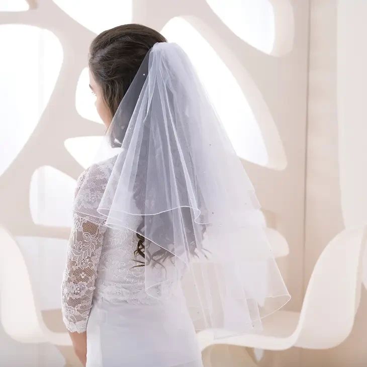 White Communion Veil With Crystals