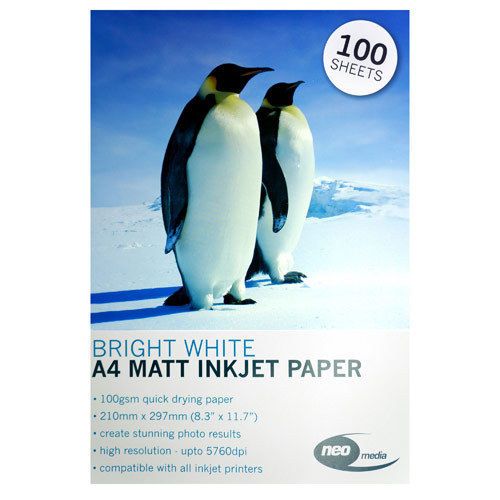 Neo 100gsm A4 Matt Inkjet Photo Paper Brilliant White