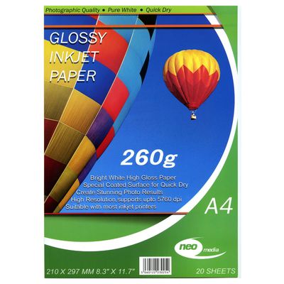 Neo 260gsm A4 Glossy Photo Paper 20 sheets per pack
