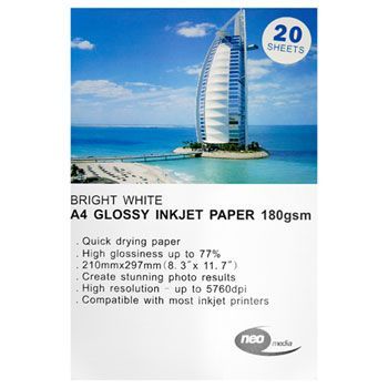 Neo media 180gsm A4 Glossy Inkjet Photo Paper 20 Sheets Neo media 180gsm A4 Glossy Inkjet Photo Paper 20 Sheets