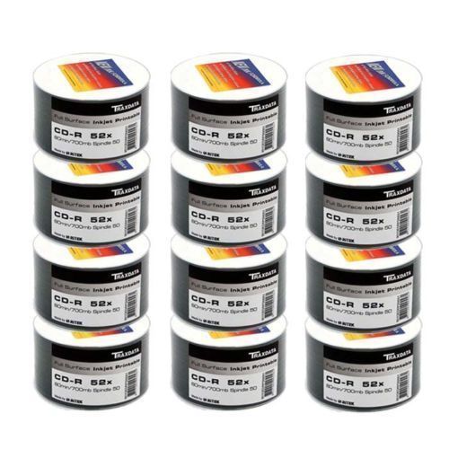 Ritek Traxdata 52x Full Face White Inkjet Printable Blank CD-R CDR Discs 50 PACK
