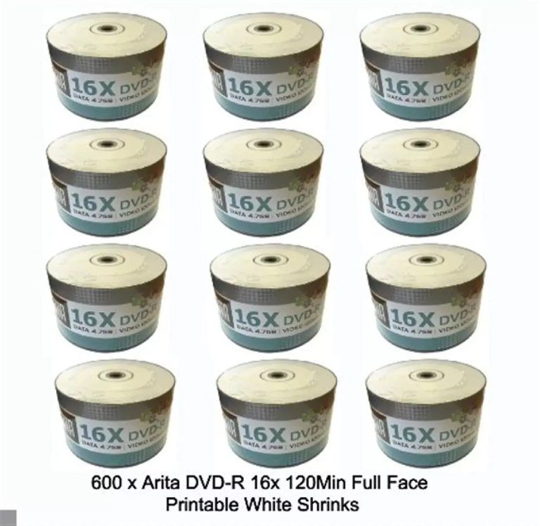 Arita Ritek DVD-R 16x Full Face Printable 4.7GB 120-Min Blank Discs – Pack of 600