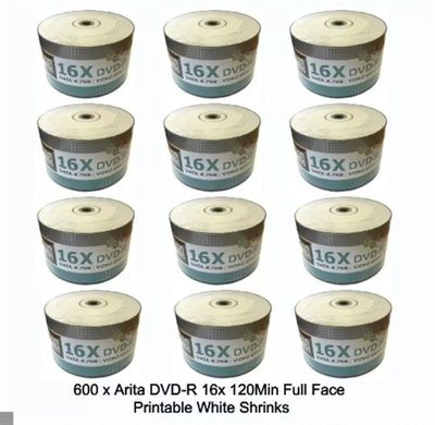 Arita Ritek DVD-R 16x Full Face Printable 4.7GB 120-Min Blank Discs – Pack of 600 Arita Ritek DVD-R 16x Full Face Printable 4.7GB 120-Min Blank Discs – Pack of 600