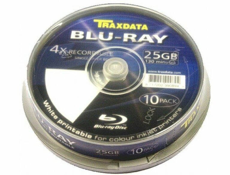 Blu Ray Discs – BD-R Traxdata Printable 25GB 4x 130 Minutes 10 Pack