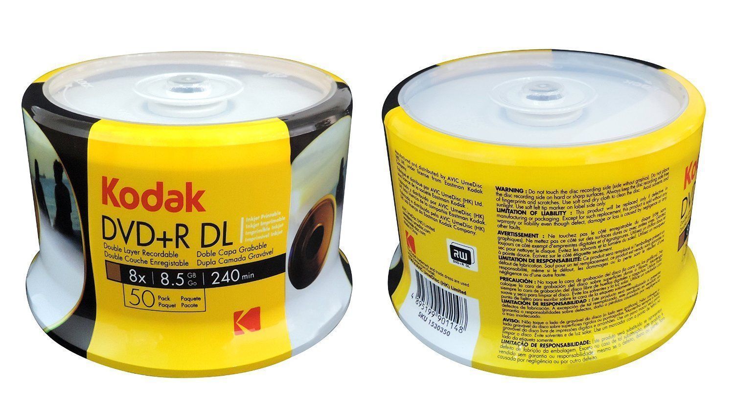 KODAK 8X Blank DVD+R DL Dual Double Layer 8.5GB White Inkjet Printable Disc