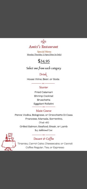 Weekday Special Menu (Dining Room Only)