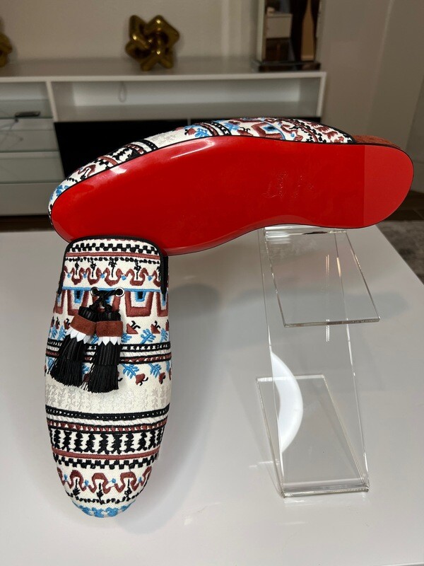 Men&#39;s Christian Louboutin Coolito Sun Greek embroidered Mules Mens
