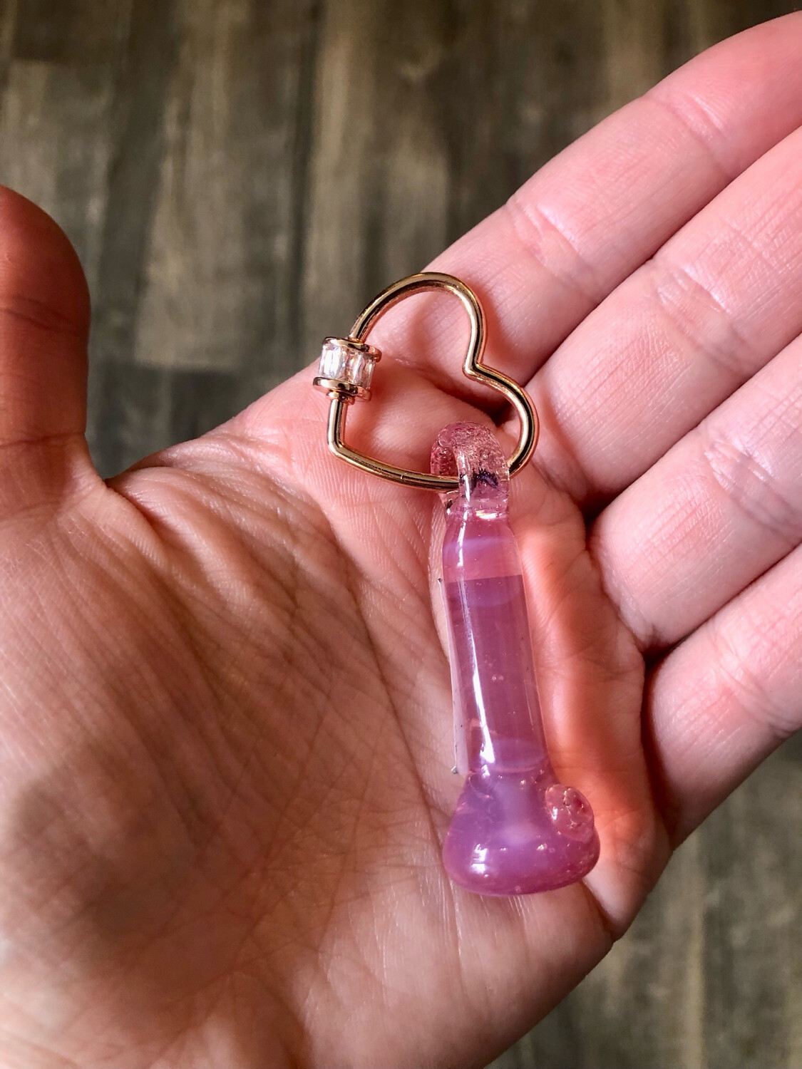 Pink And Rose Gold Hand Blown Glass Bong Charm
