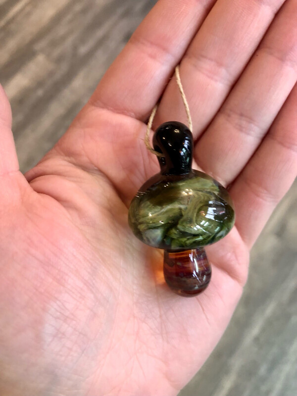 Green Forest Mushroom Handblown Glass Pendant