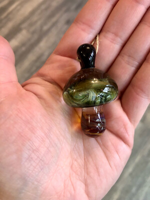 Green Forest Mushroom Handblown Glass Pendant