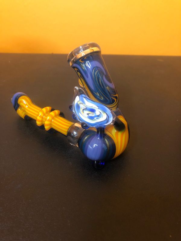 Blue And Orange Borosilicate Wigwag Hand Pipe