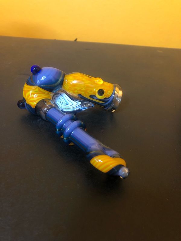 Blue And Orange Borosilicate Wigwag Hand Pipe