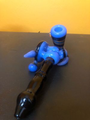 Blue And Rainbow Wigwag Glass Hand Pipe