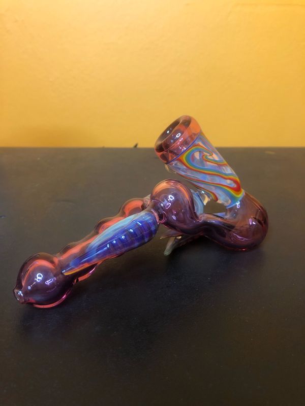 Purple And Rainbow Swirls Borosilicate Hand Pipe