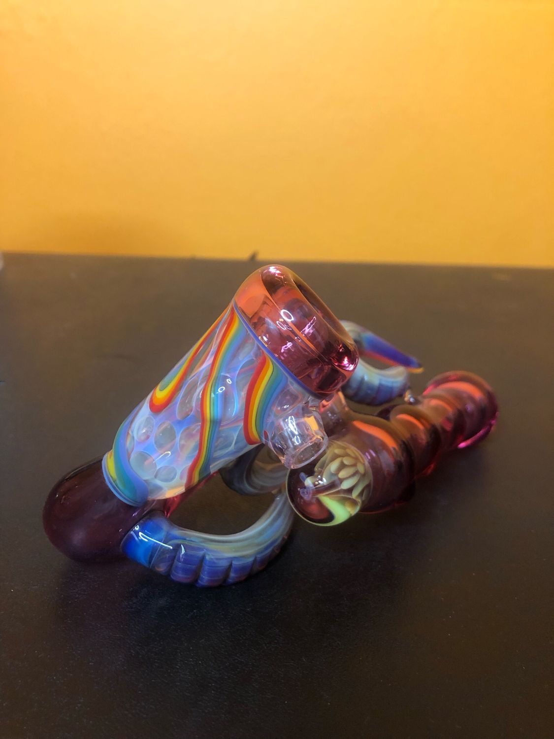 Purple And Rainbow Swirls Borosilicate Hand Pipe
