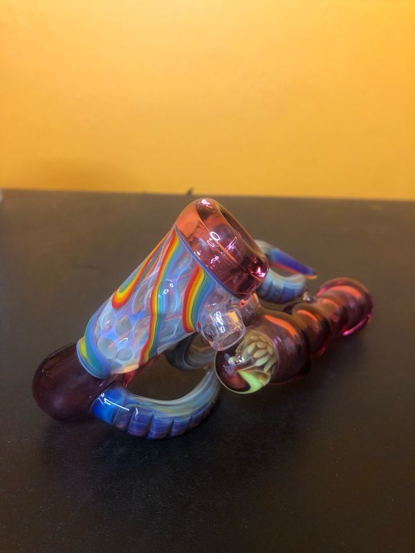 Purple And Rainbow Swirls Borosilicate Hand Pipe