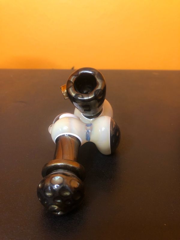 Pitted Black And White Borosilicate Glass Hand Pipe