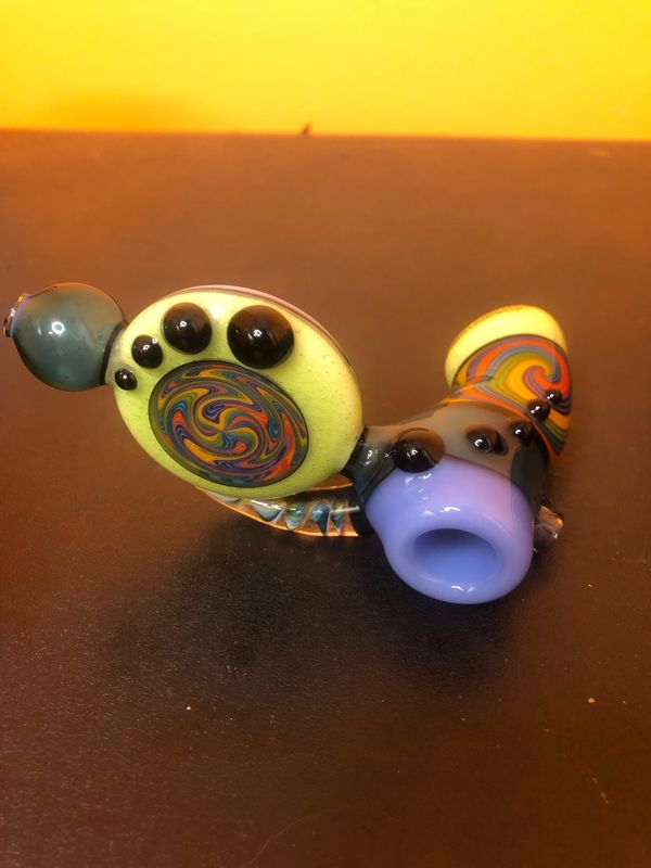 Rainbow Lime Wigwag Borosilicate Glass Hand Pipe
