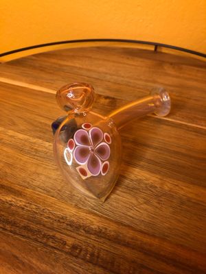 Floral Pink Fume Glass Bubbler Pipe