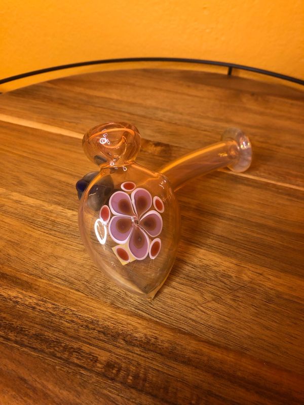 Floral Pink Fume Glass Bubbler Pipe