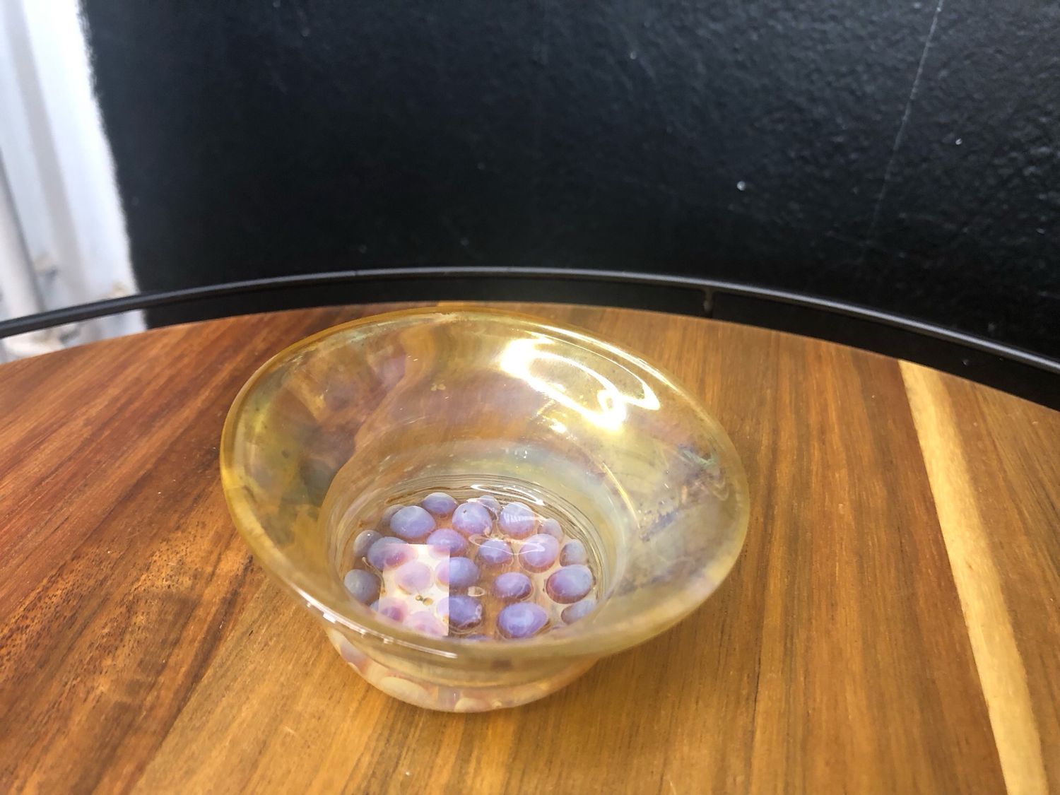 Mauve And Yellow Handblown Glass Ashtray