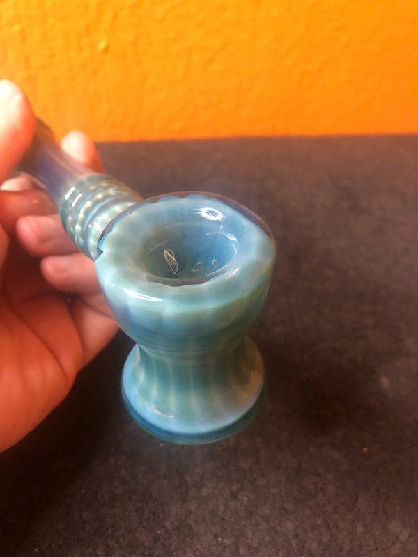 Blue Glass Column Hand Pipe