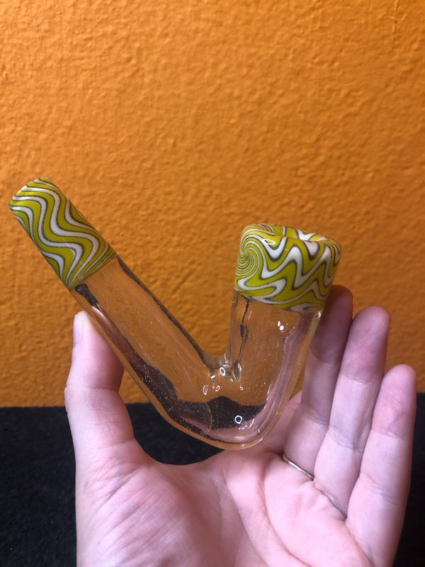 UV Reactive Translucent Wigwag Geometric Sherlock Glass Pipe