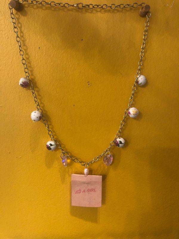 ‘It’s A Girl!’ Transfemme Pride Pink Pearl And Matchbook Necklace