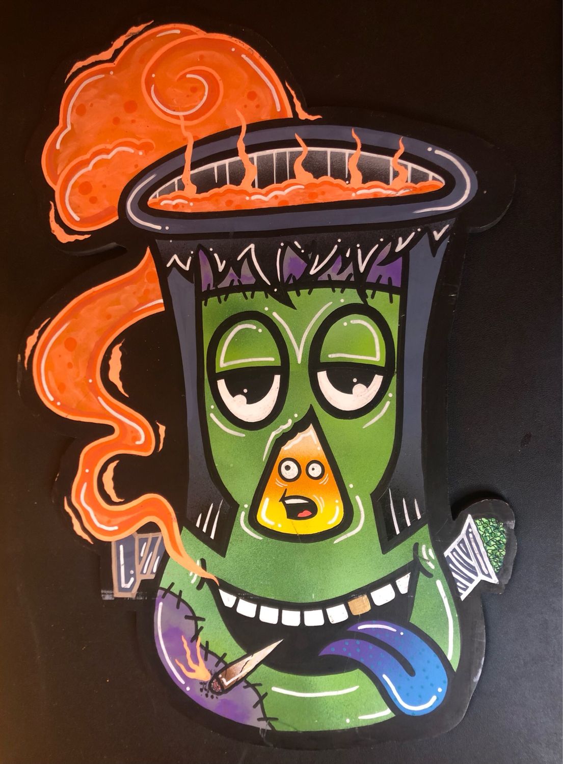 Frankenbong’s Monster by Mad Rabbit UV Reactive Painted Wooden Halloween Decoration