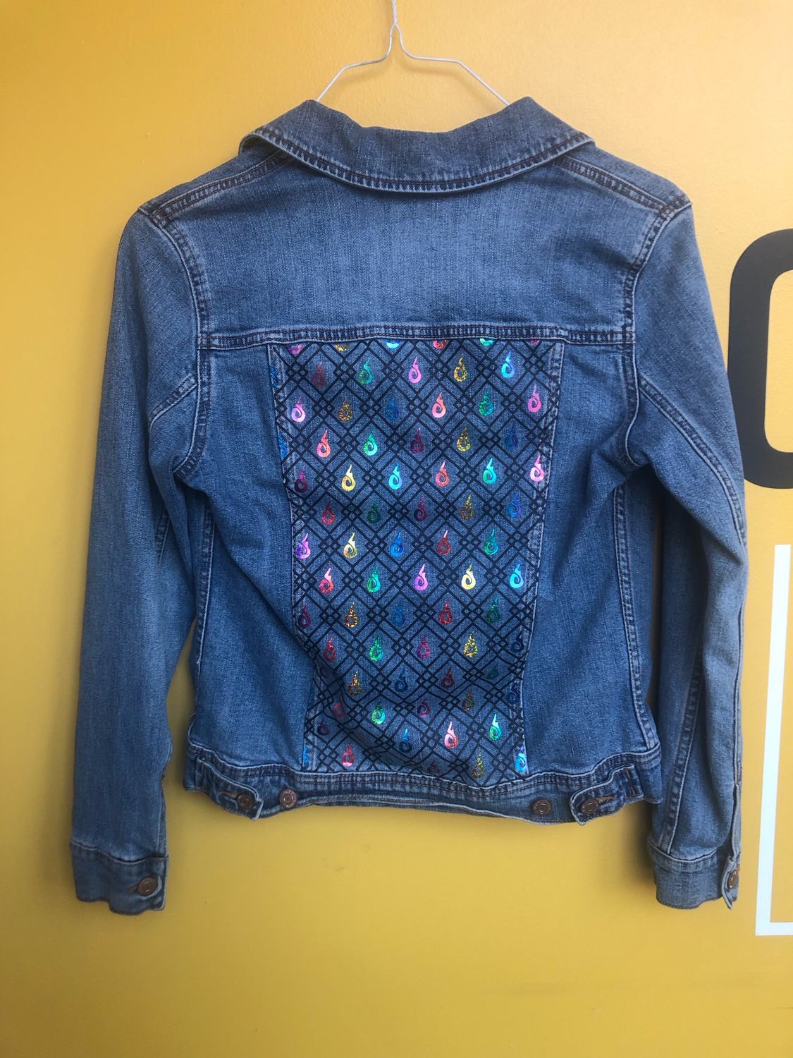 Curated Collection - Rainbow Flame Customized Denim Jacket S