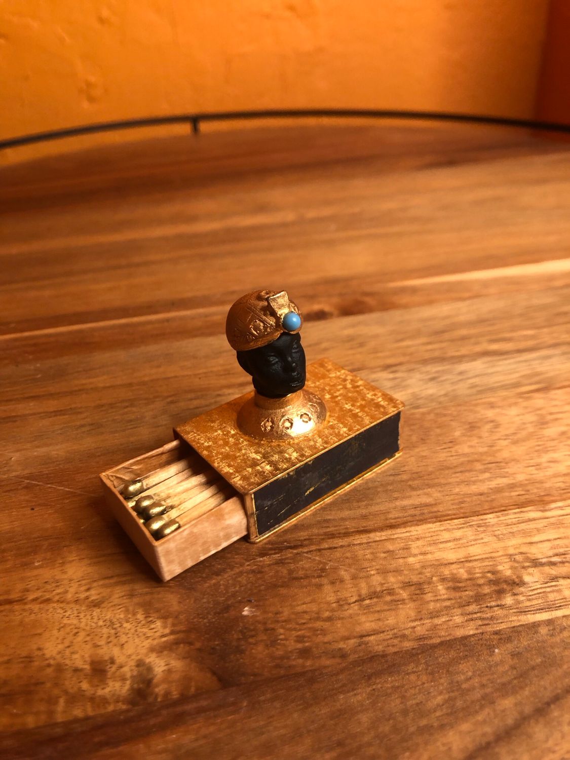 African Head Gold Florentine Matchbox Holder