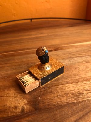 African Head Gold Florentine Matchbox Holder