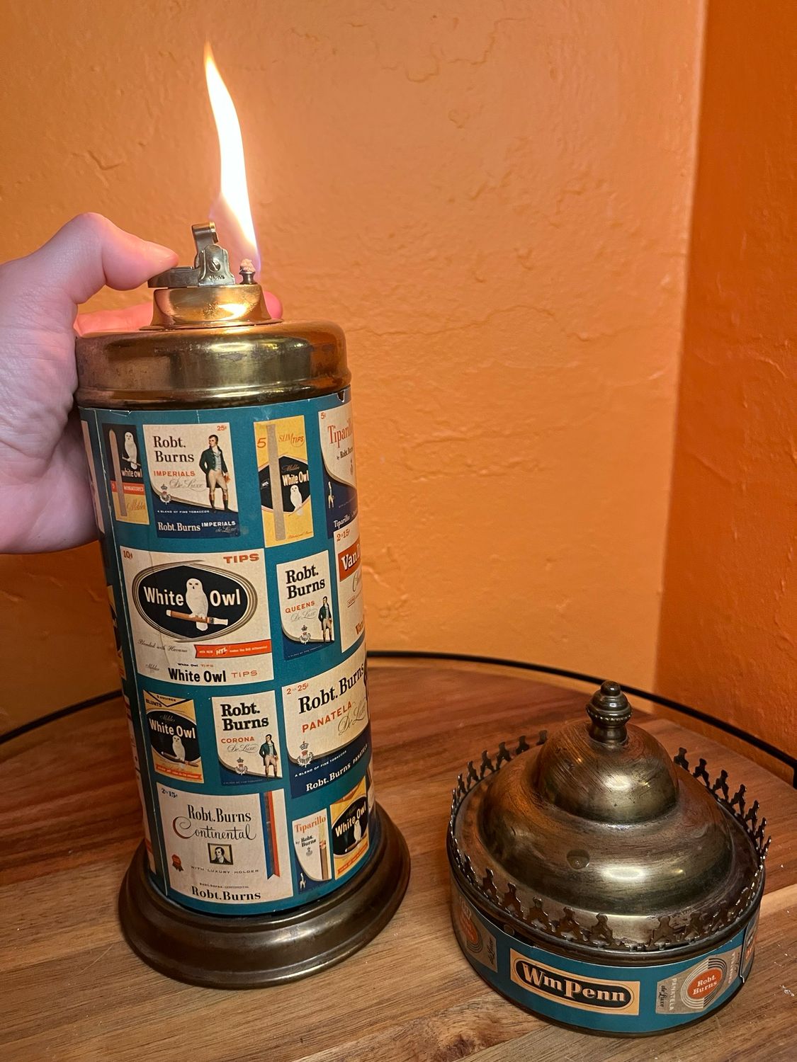 Assorted Vintage Cigarette Brands Musical Column Table Lighter