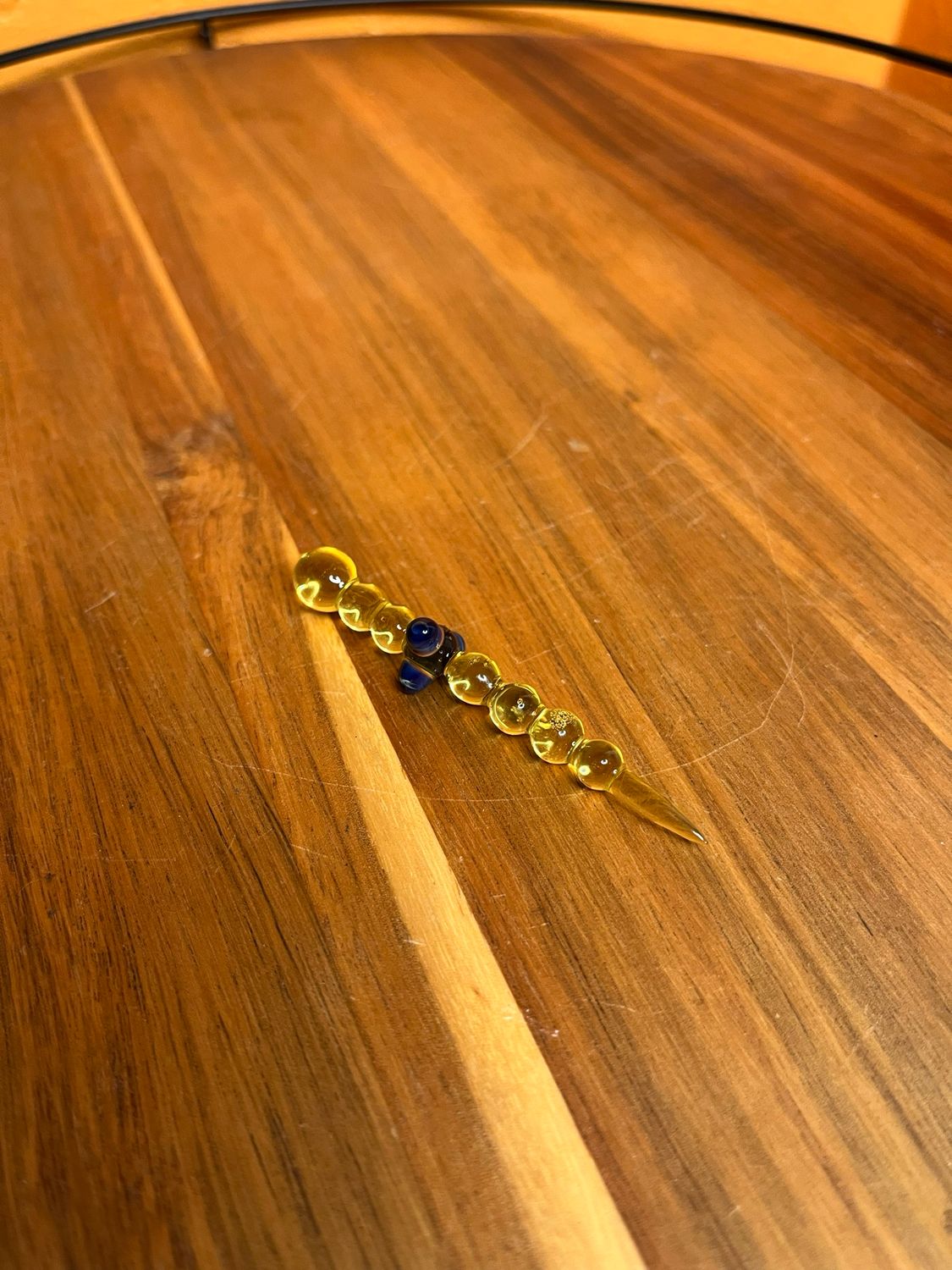 Handblown Blue &amp; Yellow Glass Poker